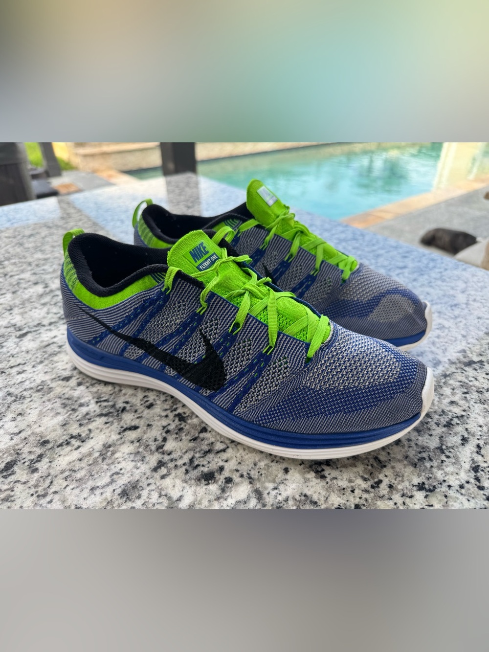 Nike Men's Flyknit Racing Shoes - Blue & Neon Green